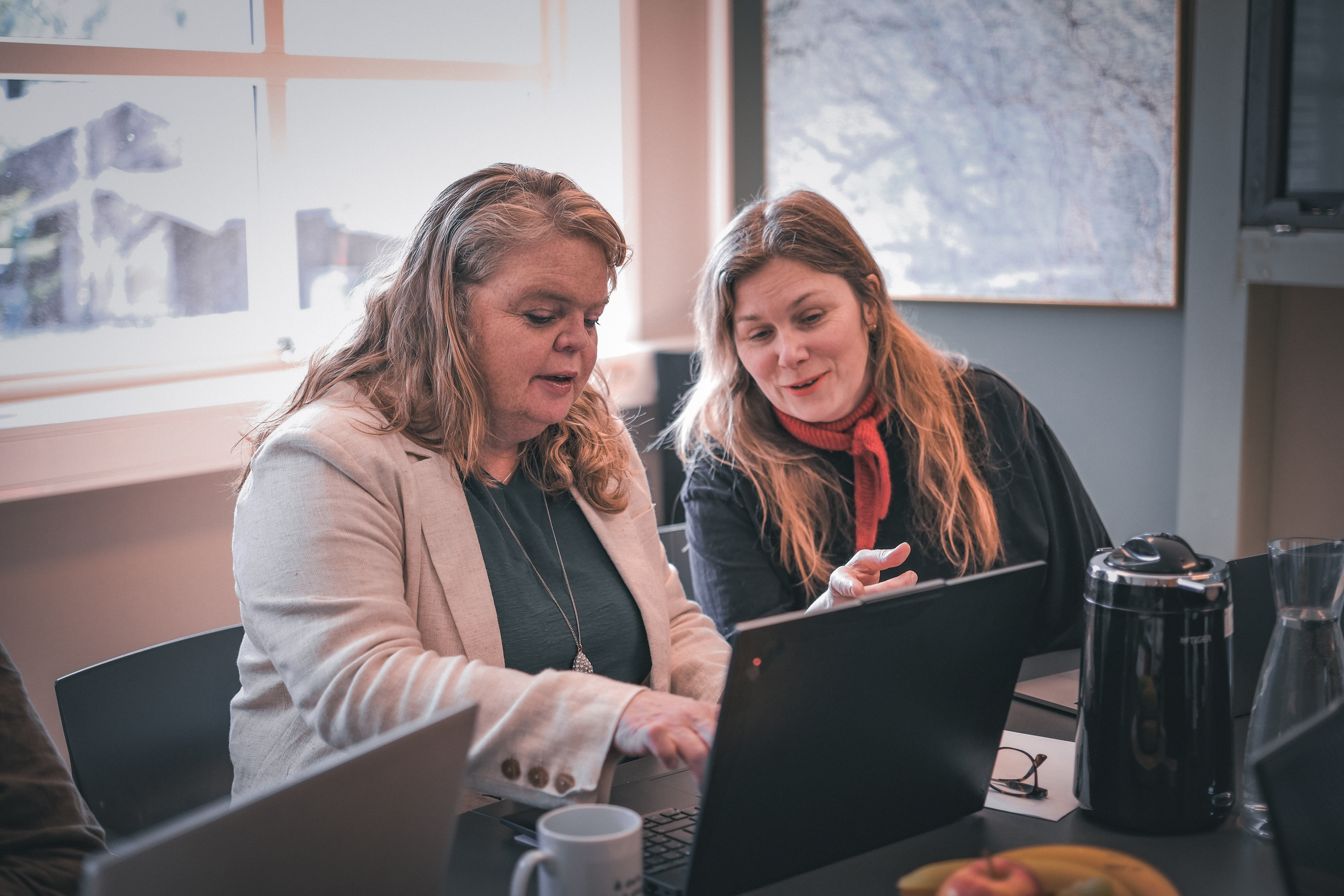 Tone og Vibeke ser på PC